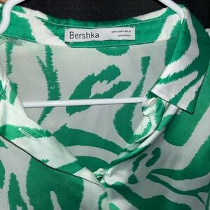 Bershka Green and White Abstract Shirt
